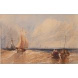 Attributed to Edward Duncan (British, 1803-1882) Pulling in the Nets watercolour 16.5 x 25.5cm (6.5"