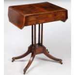 A good small George III Sheraton rosewood sofa table, the cross-banded top with drop leaves above