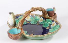 A Majolica Victorian strawberry serving tray dish by George Jones. The dish with a holder either