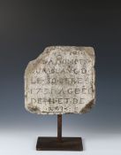 An 18th Century French carved stone tablet, circa 1791, the stone section with the text ....