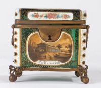 A 19th Century Bohemian Green Overlay Glass Casket of rectangular form, the lid with raised oval