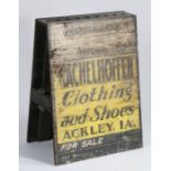 A mid 20th Century A-frame advertising umbrella stand, with feint inscription "Mickelhoffer Clothing