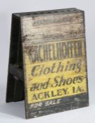 A mid 20th Century A-frame advertising umbrella stand, with feint inscription "Mickelhoffer Clothing