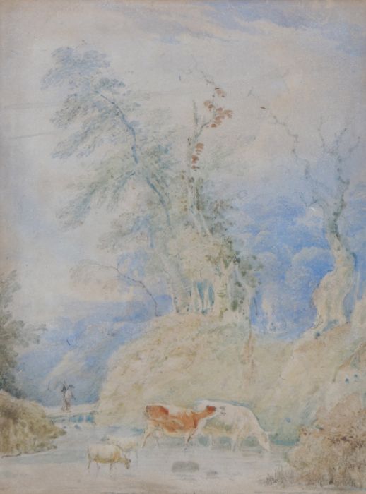 Norwich School (19th Century) Cows in Woodland Pool watercolour 19cm by 14cm (7.5''cm 5.5'')
