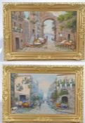 Maria Gianni (1873-1956) Italian/Maltese Flower Markets both signed, pair of gouache 32 x 50cm (