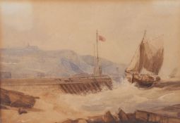 J. A. Bridges (British, FL1800-1820) Deal Lugger Off Dover Harbour watercolour 15cm by 22cm  (6" x