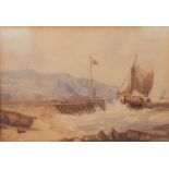 J. A. Bridges (British, FL1800-1820) Deal Lugger Off Dover Harbour watercolour 15cm by 22cm  (6" x