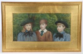 English School (early 20th Century) Three Children watercolour 25 x 52cm (10" x 21")