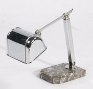 A stylish chrome and marble Anglepoise lamp, France circa 1940, the shaped shade on an adjustable