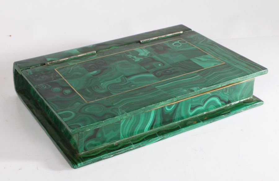 An unusual malachite book form specimen box, the hinged lid opening to reveal thirty mineral - Image 2 of 2