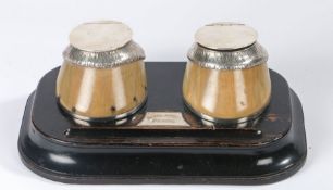 A pair of Victorian silver mounted horse hoof inkwells, London 1874, maker Edward H Stockwell, the