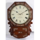 A Victorian wall clock by A. Ravenshaw of London, English circa 1860, the mother of pearl inlaid