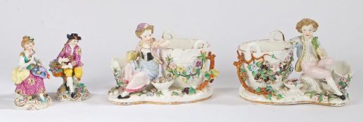 A pair of porcelain figural sweet meat dishes by John Bevington, circa 1860, one with marks to base,