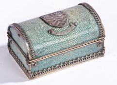 Omar Ramsden Arts and Crafts silver and shagreen casket, London 1930, the domed lid with central