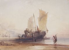 William Callow, RWS (British, 1812-1908) Loading Fishing Boats On The Coast Of France  signed (Lower