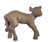 A charming 18th century carved oak life-size lamb, English Realistically modelled standing, ears