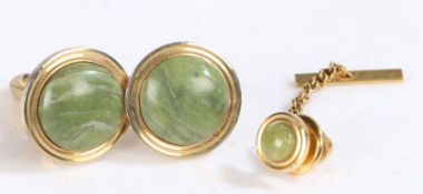 Jade necklace and brooch, formed of spherical beads together with a oval brooch