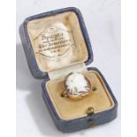 9 carat gold cameo ring, the head set with a cameo of a neo-classical lady, with an inscription to