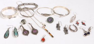 Good collection of mostly silver and white metal jewellery, to include bangles, earrings,