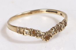 9 carat gold ring, with a V shaped head set with stones, ring size U weight 1.3 grams