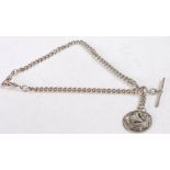 Silver Watch chain and T bar together with a silver pendant of a Viking Longship, weight 35.2 grams