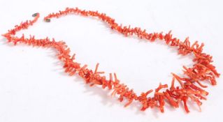 Large and good red branch coral necklace, the largest pieces 4cm long, 70cm long