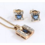 Suit of 9 carat gold diamond and sapphire jewellery to include a pendant and chain and a pair of