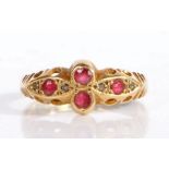 George V 18 carat gold, pink stone and diamond ring, Chester 1919, the head set with four pink