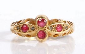 George V 18 carat gold, pink stone and diamond ring, Chester 1919, the head set with four pink