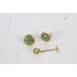 Pair of jade and yellow metal cuff-links together with a tie pin (3)