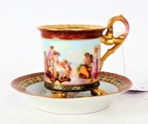 A 19th/20th century Decorative cabinet cup and saucer, depicting classical figural scenes to the