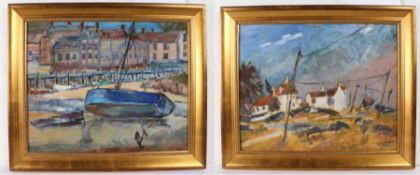 Roy Jenner (20th Century) 'Houses, Salthouse' & 'Blue Boat, Blakeney' both signed, pair oils on