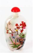 A Chinese glass snuff bottle, painted with exotic birds, 7cm high