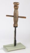 19th century Scandinavian shipwright's breast auger, raised on painted purpose built stand, the