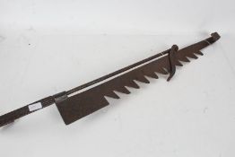 Late 18th century iron pot hook, set with opposing hooks at each end, 102cm long