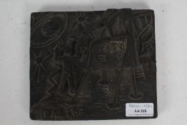 After Salvador Dali, cast metal plaque depicting the moon landing, the verso reading 'Nasa Exclusive