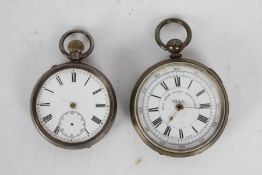 Silver cased open face pocket watch, stamped 0.935 (AF), together with a Tell 'Best Centre Seconds