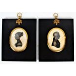 Pair of 19th century style silhouettes, in the profiles of a lady and gentleman, each in ebonised
