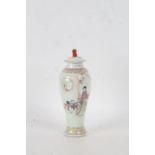 A 20th century Chinese famielle rose vase and cover, depicting exterior scenes with character