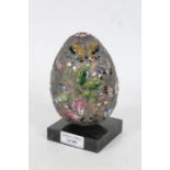 Enameled white metal egg, decorated with multi-coloured enameled butterfly's, possibly Russian,