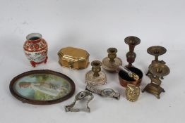 Collection of mixed works of art to include brassware, Japanese porcelain vase etc (Qty)