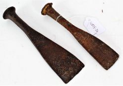 Two 18th/19th century iron chisels, the largest 19.5cm long