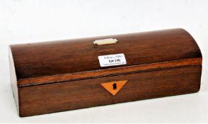 Victorian rosewood glove box, the domed lid with a metal cartouche and a boxwood key hole