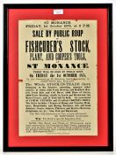 A Victorian Auction poster for the sale of Fishcurers Stock being held on 1st October 1875, housed