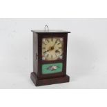 20th century mantle clock, with a cream dial and Roman numerals with a hand painted glass panel