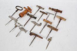 Large collection of 19th century and later corkscrews to include horn, treen and metal handled