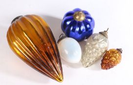 A collection of Victorian glass witches balls/baubles, various shapes, colours and sizes, largest