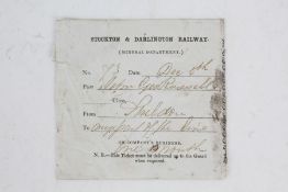 Stockton & Darlington railway, c1840, an employees free ticket from shildon