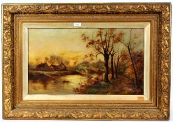 After Robert Burroghs (1810-1883) "Autumn On The Gipping" oil on canvass 59cm by 34cm (23'' by 13.