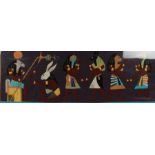 Egyptian revival felt work study of figures, housed in a glazed frame, 125cm wide